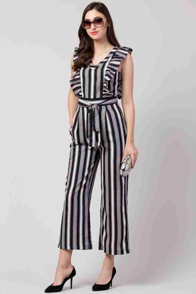 Gray and white striped clearance jumpsuit