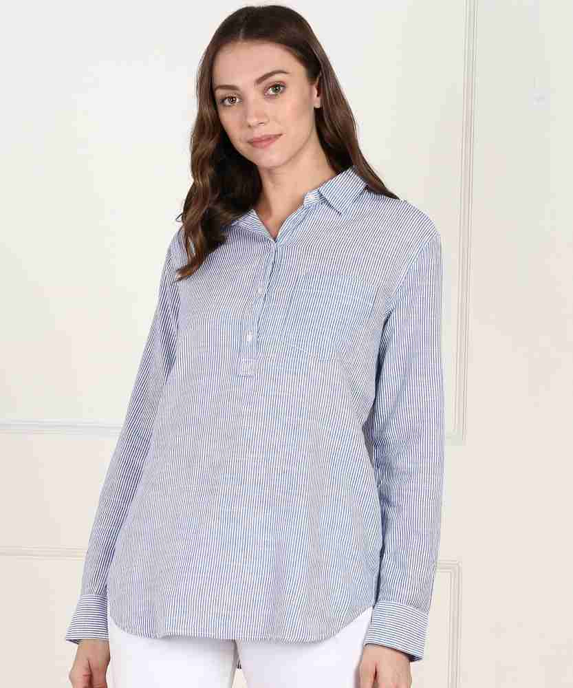 GAP Women Striped Casual White Blue Shirt Buy GAP Women Striped