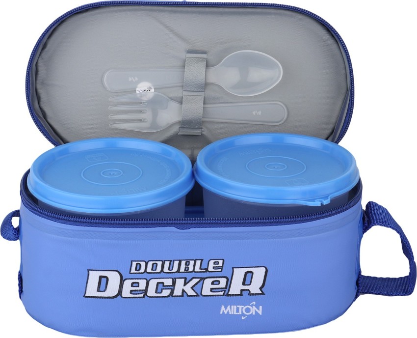 Milton Double Decker Lunch Box Set With 3 Leak Proof Plastic Container (  Blue)