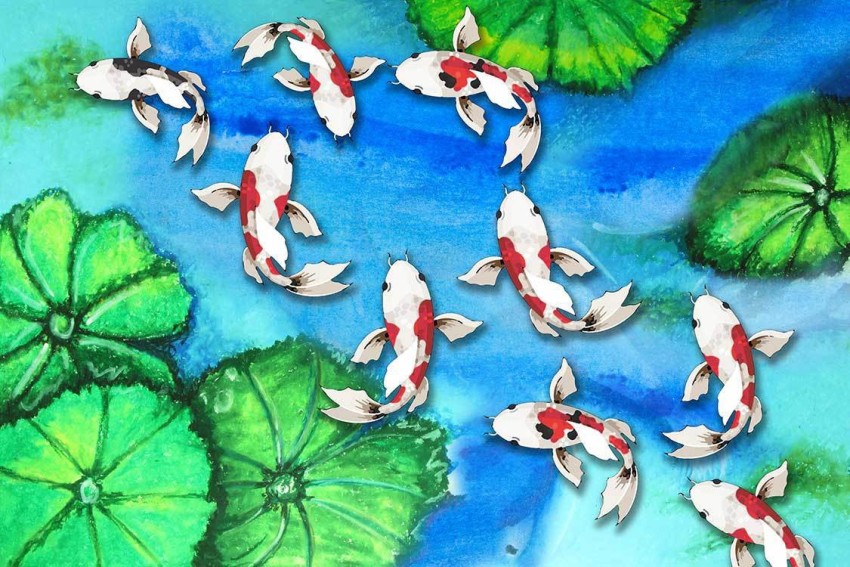 Art Factory Vastu Seven Horse & Feng Shui Koi Fish Canvas Painting