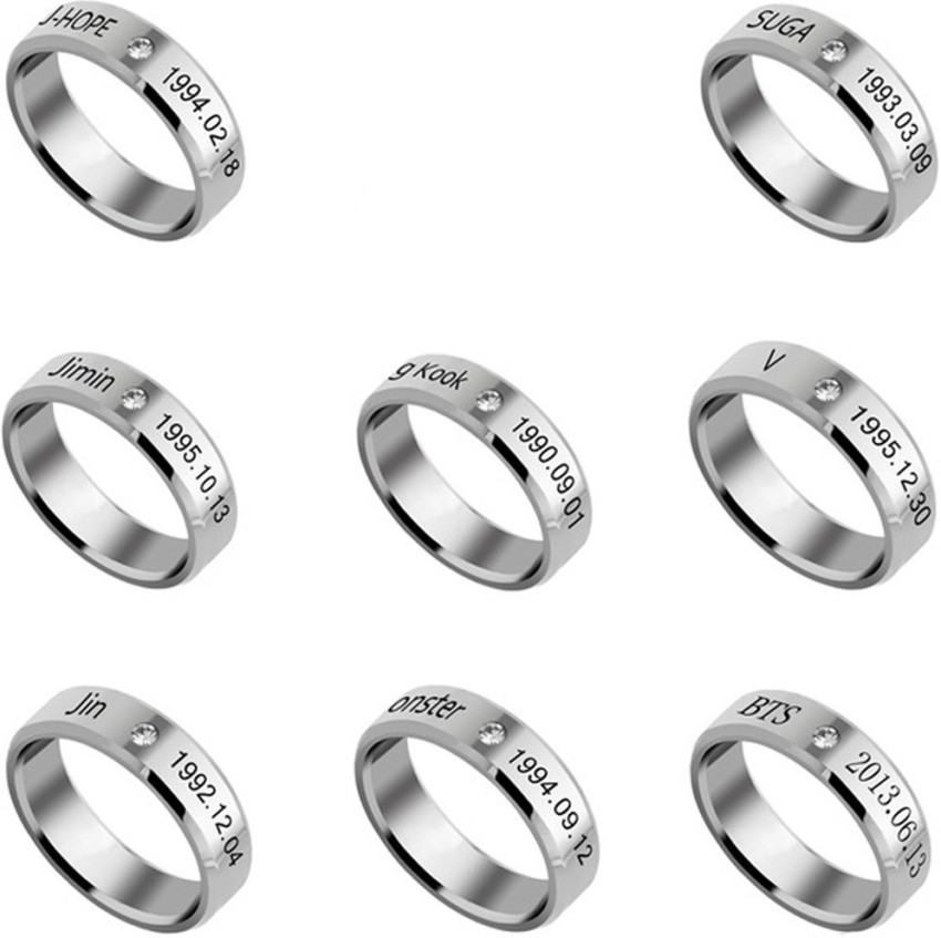 Divastri Kpop BTS Bangtan Boys Members Name and Date of Birth Mentioned  Ring for Men and Boys ( V ) Copper Cubic Zirconia Silver Plated Ring