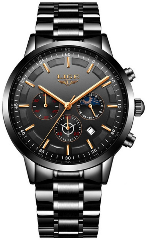 Lige 9877 Full Stainless Steel Multifunction Chronograph Moonphase