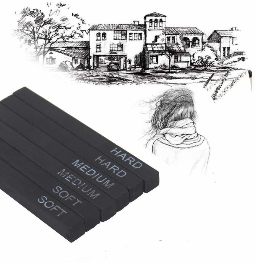 6Pcs Black Charcoal Sketch Square for Sketching Shading Stick Tool