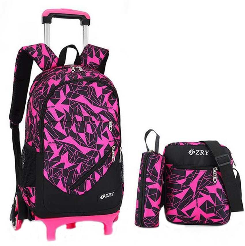 School Wheeled Backpack Bag For Girls Trolley Bag With Wheels school  Rolling Bag | eBay
