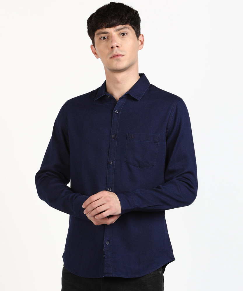 United Colors of Benetton Men Solid Casual Dark Blue Shirt Buy United Colors of Benetton Men Solid Casual Dark Blue Shirt Online at Best Prices in India Flipkart