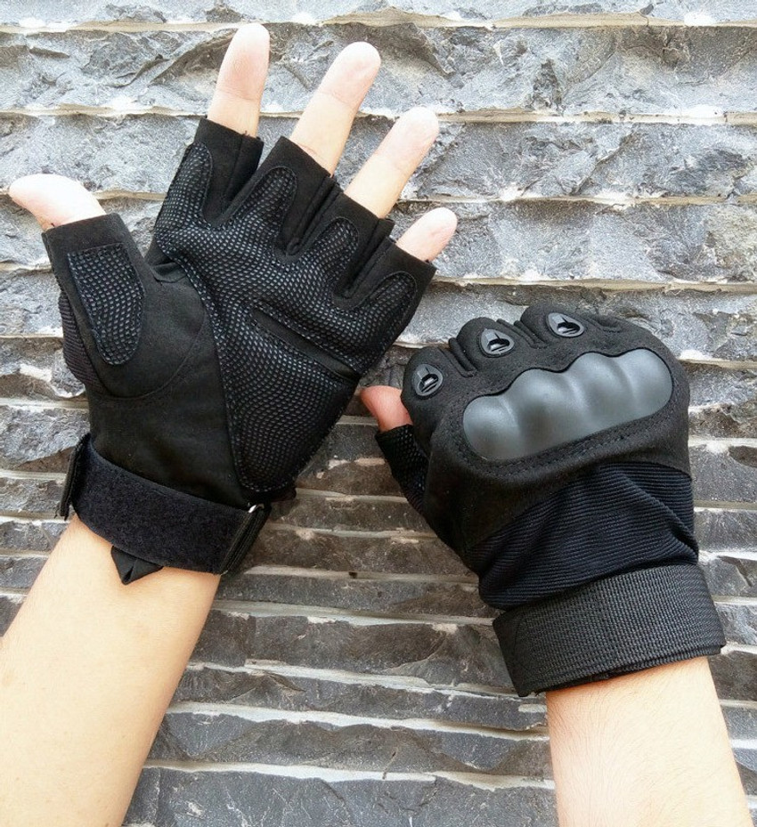 Frackson Black Stylish Half Finger Motorcycle Riding Gloves