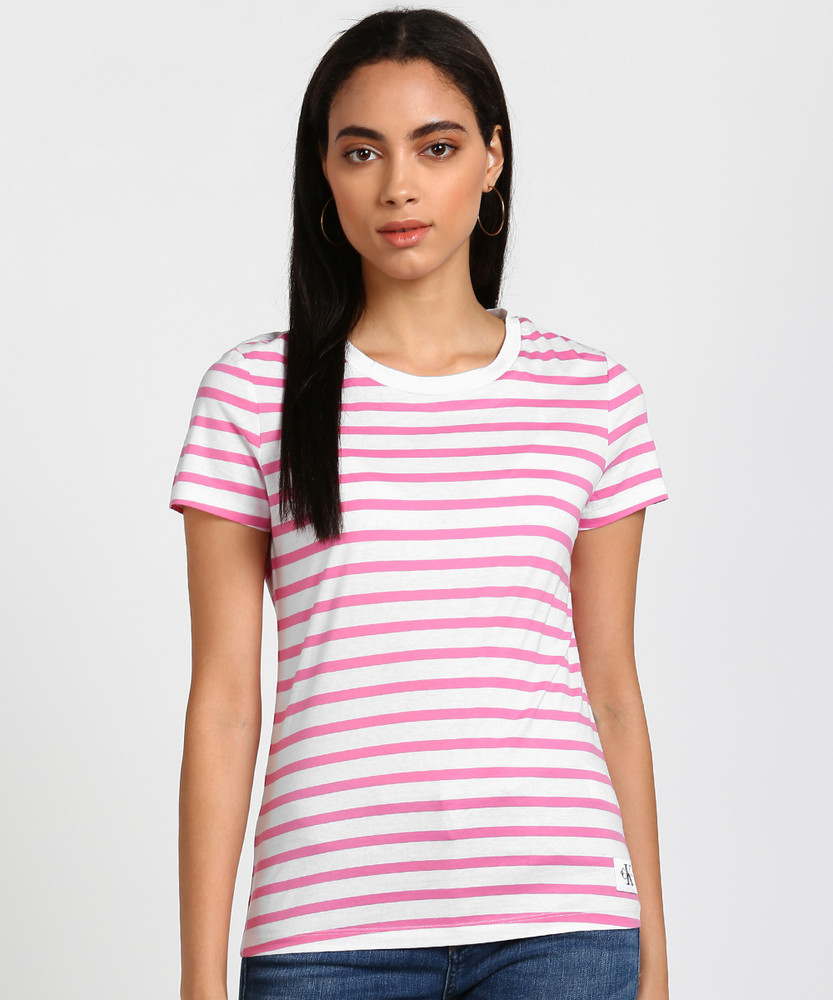 Calvin Klein Jeans Striped Women Round Neck White Pink T Shirt Buy Calvin Klein Jeans Striped Women Round Neck White Pink T Shirt Online at Best Prices in India Flipkart