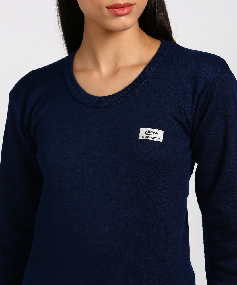 Rupa Thermacot Full Sleeve Round Neck Blue Thermal Top For Women | Thermal  Wear For Women (Top Only)