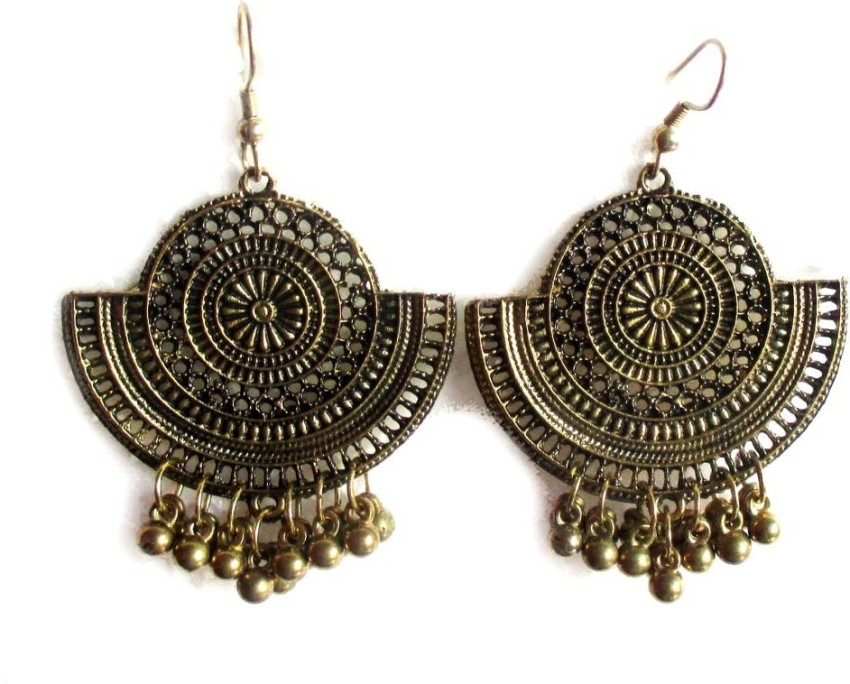 Gold Matte Jhumka Earrings with Metal Carving  Orne Jewels  3103693