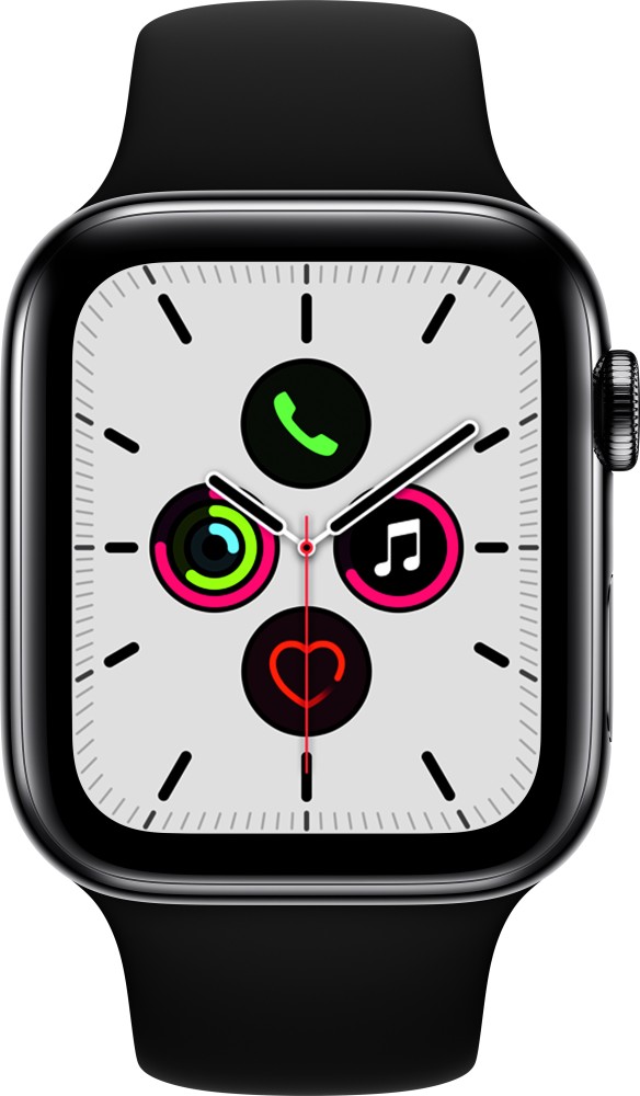 Apple Watch Series 5 GPS, 44mm Space Gray Aluminum Case with Black Sport  Band - S/M & M/L 