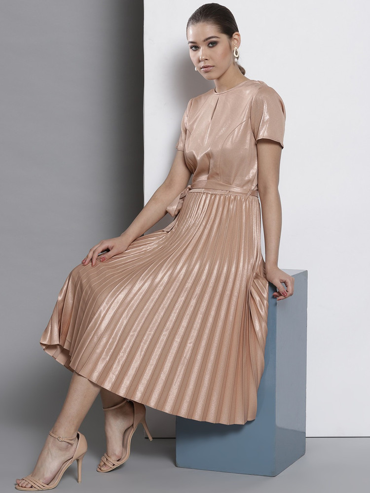 DOROTHY PERKINS Women Pleated Gold Dress Buy DOROTHY PERKINS