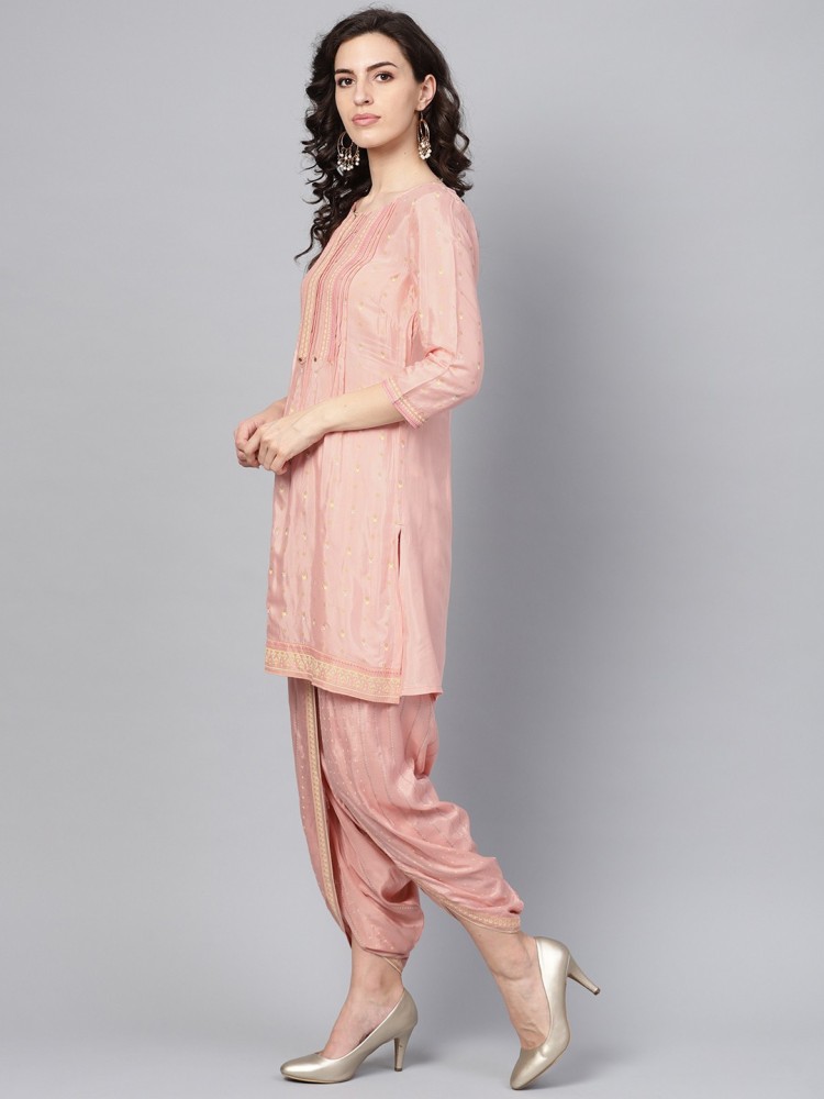 Buy Pink Embroidered Short Kurta With Dhoti Pants And Green Dupatta Online   Aurelia