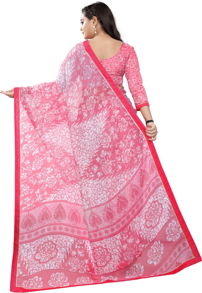 Buy Jaanvi Fashion Printed Fashion Chiffon Pink Sarees Online @ Best Price  In India