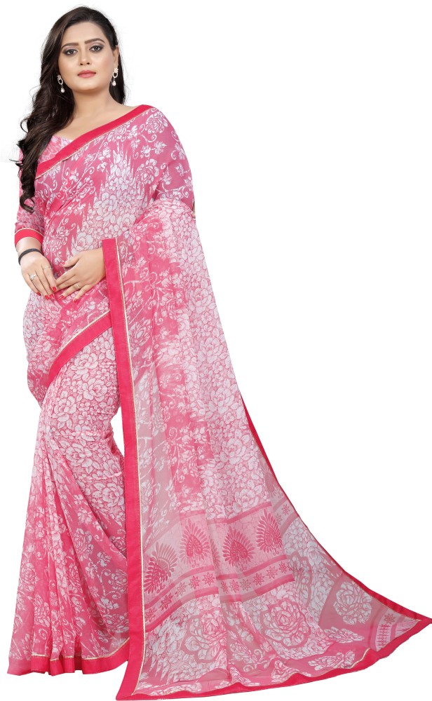 Buy Jaanvi Fashion Floral Print Bollywood Chiffon Pink Sarees Online @ Best  Price In India