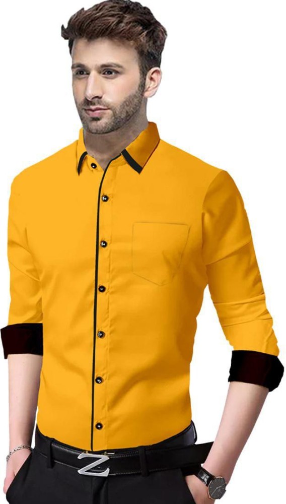 golden attire Men Solid Casual Yellow Shirt - Buy golden attire Men Solid  Casual Yellow Shirt Online at Best Prices in India