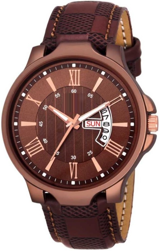 CRAZY LOOK 1164 BR Brown Day and Date Unique New Analog Watch