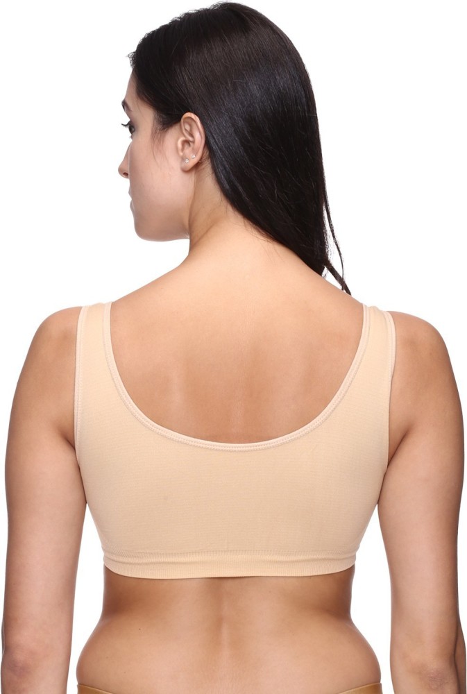 Buy TRASA Women's and Girls Nylon Thin Strip Non-Padded Non-Wired Sports Bra,  Free Size (Size 28 to 36 inch) - Black and Beige at
