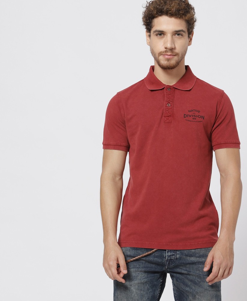 FBB BUFFALO Self Design Men Polo Neck Red T Shirt Buy FBB