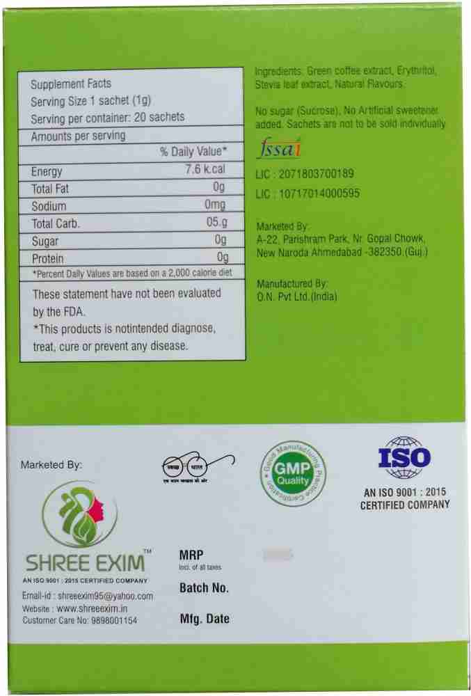 SHREE EXIM Green Coffee With Stevia Sugar Free Weight Loss Instant