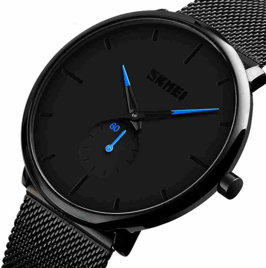 SKMEI Mesh Strap Ultra Thin Minimalist Black Dial Watch for Men