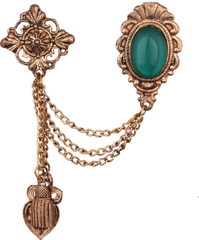 Adorn Antique Vintage With Emerald Stone Brooch For Men Brooch