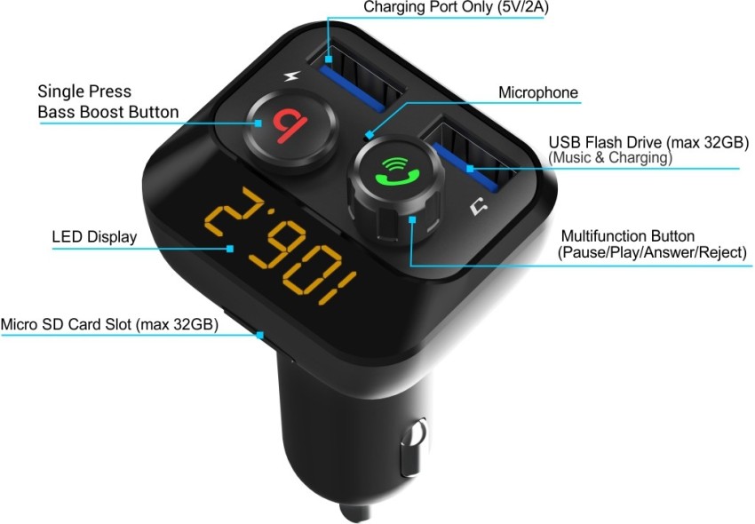 Car Bluetooth 5.3 FM Transmitter Wireless Audio Receiver Car MP3 Player 66W  PD Fast Charger Ambient Light Muti-point Charger