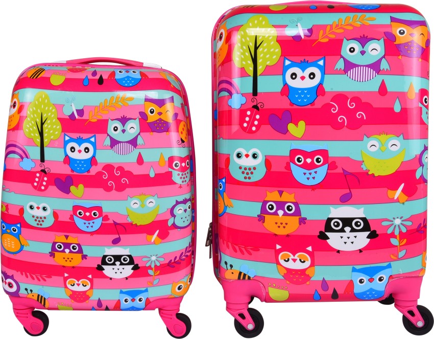 Smartcraft Children Trolley Luggage Bag Pack of 2 Pink Owl