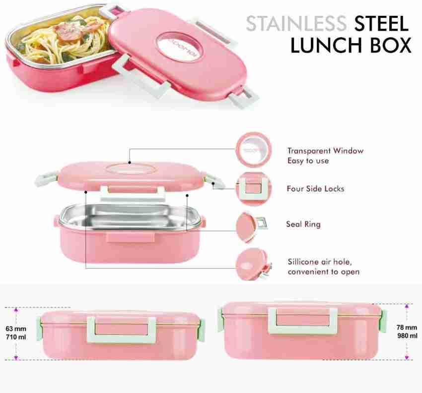 Hot Meal Locker Kids Lunch Box (Pink, Pink, Stainless Steel)