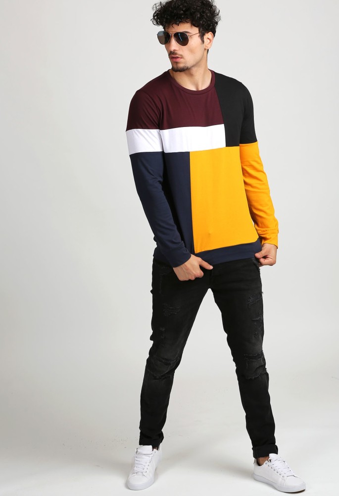 Aelomart Colorblock Men Round Neck Multicolor T-Shirt - Buy Aelomart  Colorblock Men Round Neck Multicolor T-Shirt Online at Best Prices in India