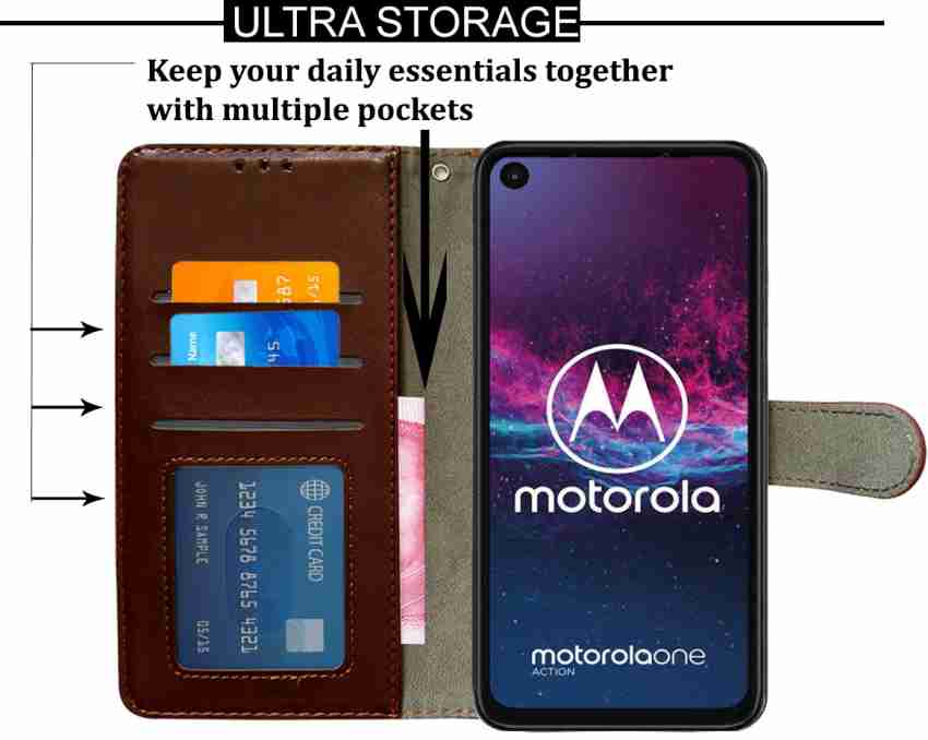 Moto One Vision Leather Wallet Case Moto One Vision Case 