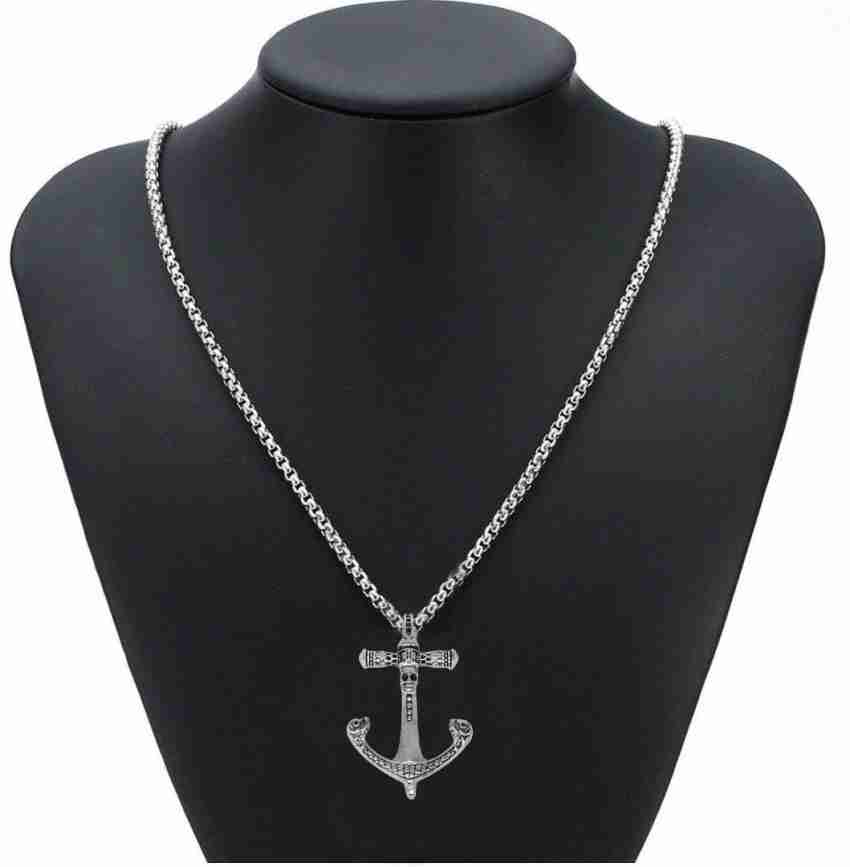 M Men Style Wheel Ship Anchor and Rope Locket With Chain SilverZinc Metal Religious Pendant Necklace Chain For Men And Women