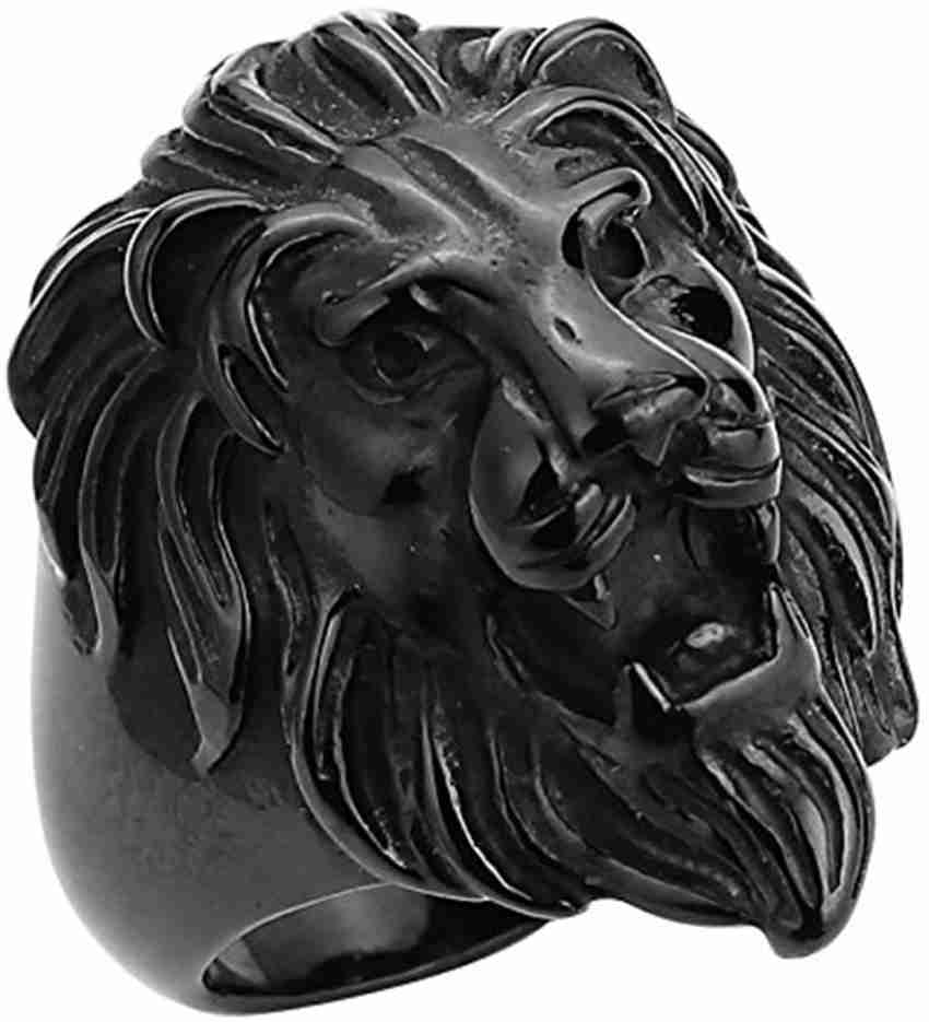 SHI Jewellery Metal King Lion Ring for Men and Boys Black Lion ...