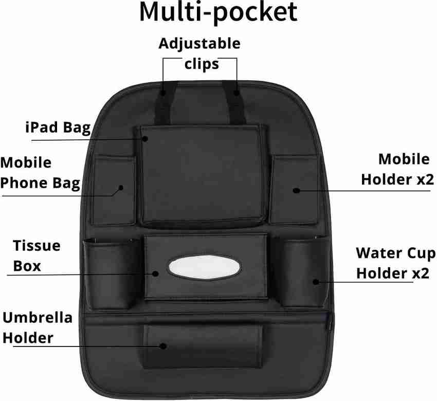 Multi pocket organizer for shop car seat back