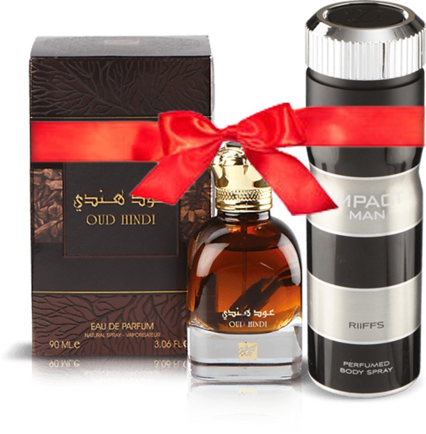 RIHANAH COMBO OUD HINDI Eau de PERFUME 90ML IMPACT DEO BODY SPRAY