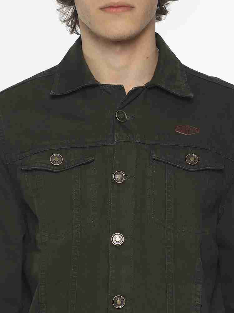 Dark green denim top jacket men