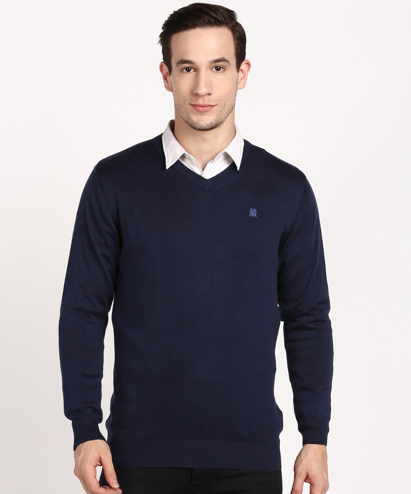 MONTE CARLO Solid V Neck Casual Men Blue Sweater Buy MONTE CARLO