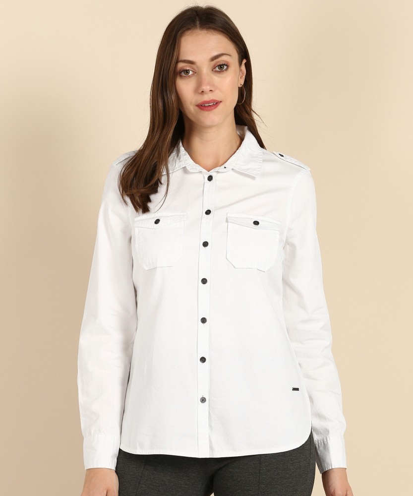 kost melodisk Modsige VERO MODA Women Solid Casual White Shirt - Buy White VERO MODA Women Solid  Casual White Shirt Online at Best Prices in India | Flipkart.com