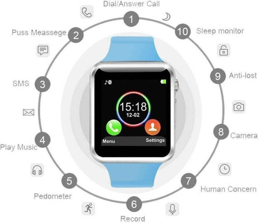 PIQANCY A1 Blue Smart watch with camera Smartwatch Price in India