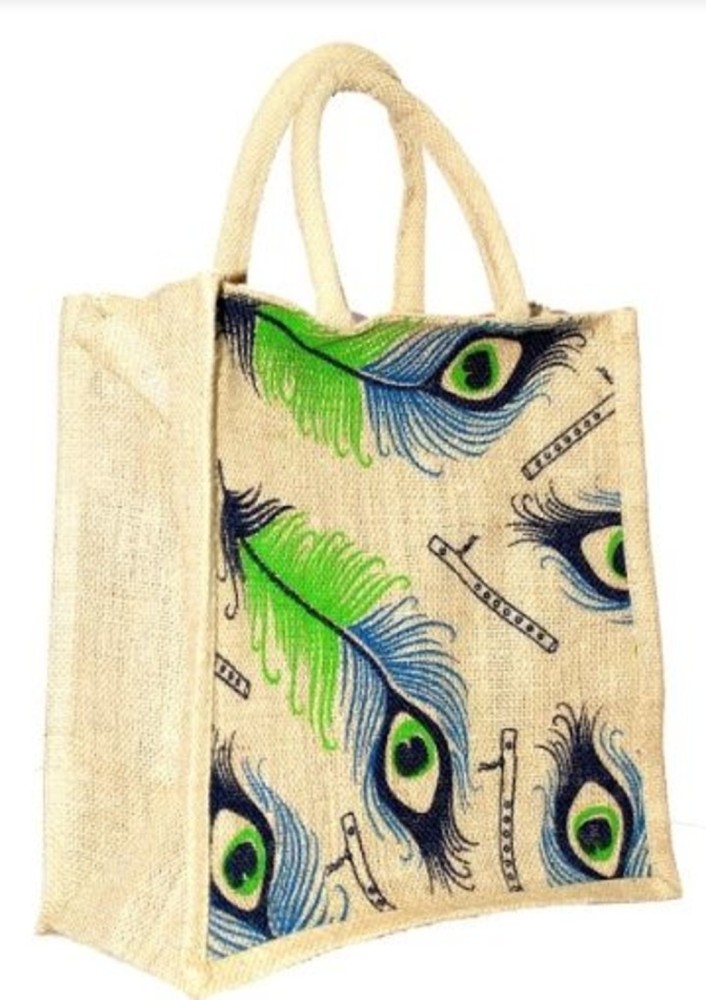 Peacock Printed Designer Print Jute Bag