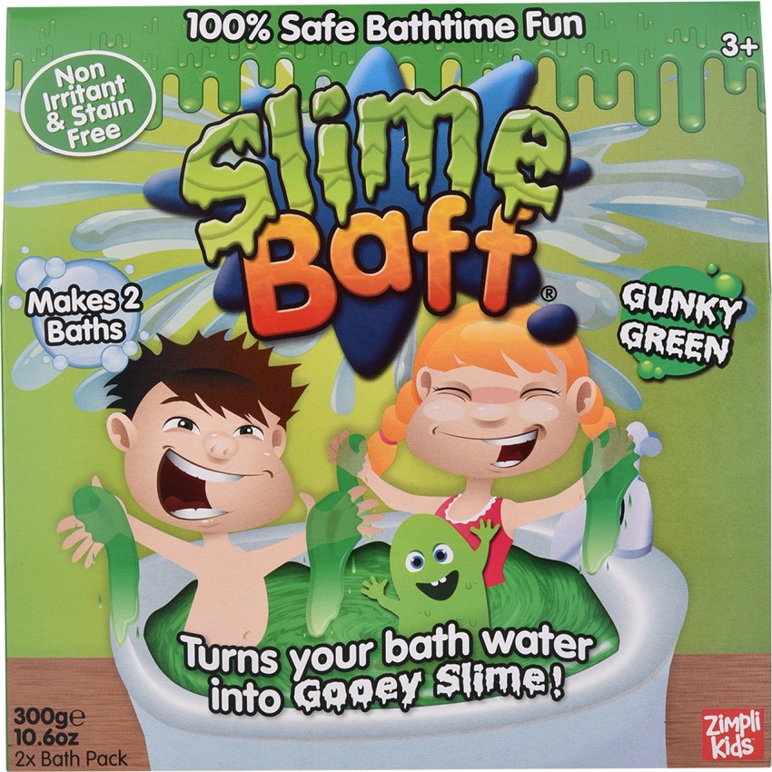 Slime Baff turns your bath water into a gooey, oozy bath of Slime! The  Slime is diluted into coloured water that can be safely drained away! 100%  SAFE,, By Zimpli Kids