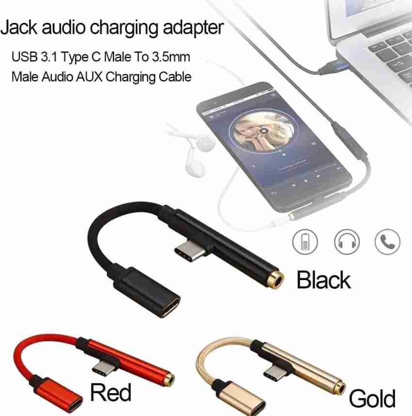 TECHGEAR Red Type-C To 3.5mm Jack Headphones Aux Audio Cable Type