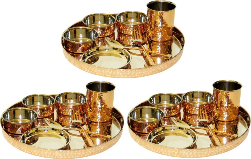 Buy Indian Art Villa Copper Thali plate Hammer Design, Serve-ware