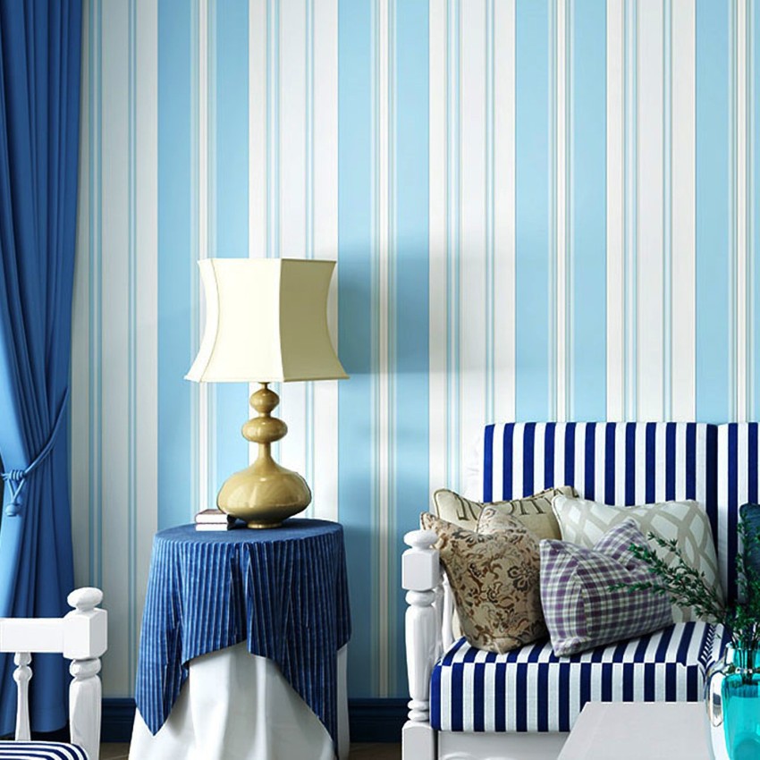 WolTop 300 cm Wall Wallpaper Vertical Stripes Mediterranean Style Blue Home  Decoration Self Adhesive Sticker Price in India  Buy WolTop 300 cm Wall  Wallpaper Vertical Stripes Mediterranean Style Blue Home Decoration