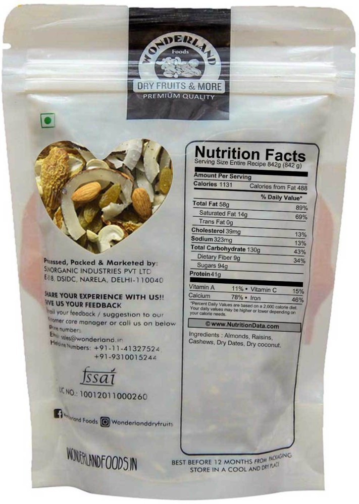 Wonderland Foods - Mix Dry Fruits (Panchmewa) 400g (200g X 2) Pouch, ALmonds, Cashews, Green Raisins, Black Raisins, Dry Dates, Healthy &  Nutritious