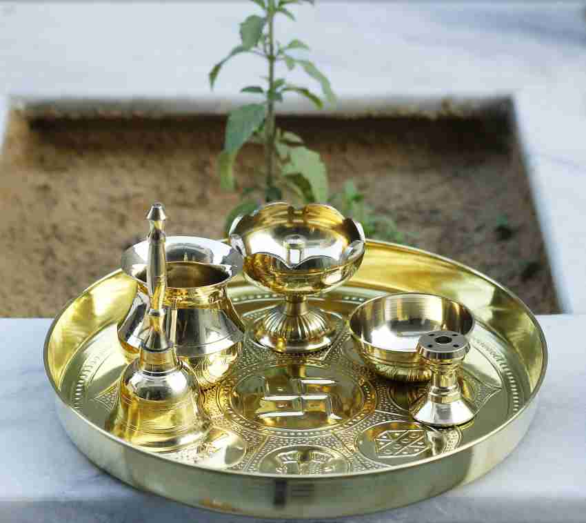 Flipkart SmartBuy Astmanghal Brass Pooja Thali Set Brass Price in India -  Buy Flipkart SmartBuy Astmanghal Brass Pooja Thali Set Brass online at