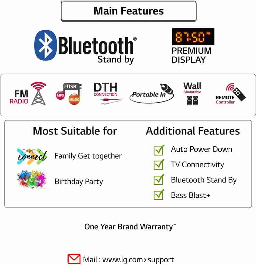 Buy LG LK72BE Deep Bass Bluetooth USB SD Card and FM Radio 40 W