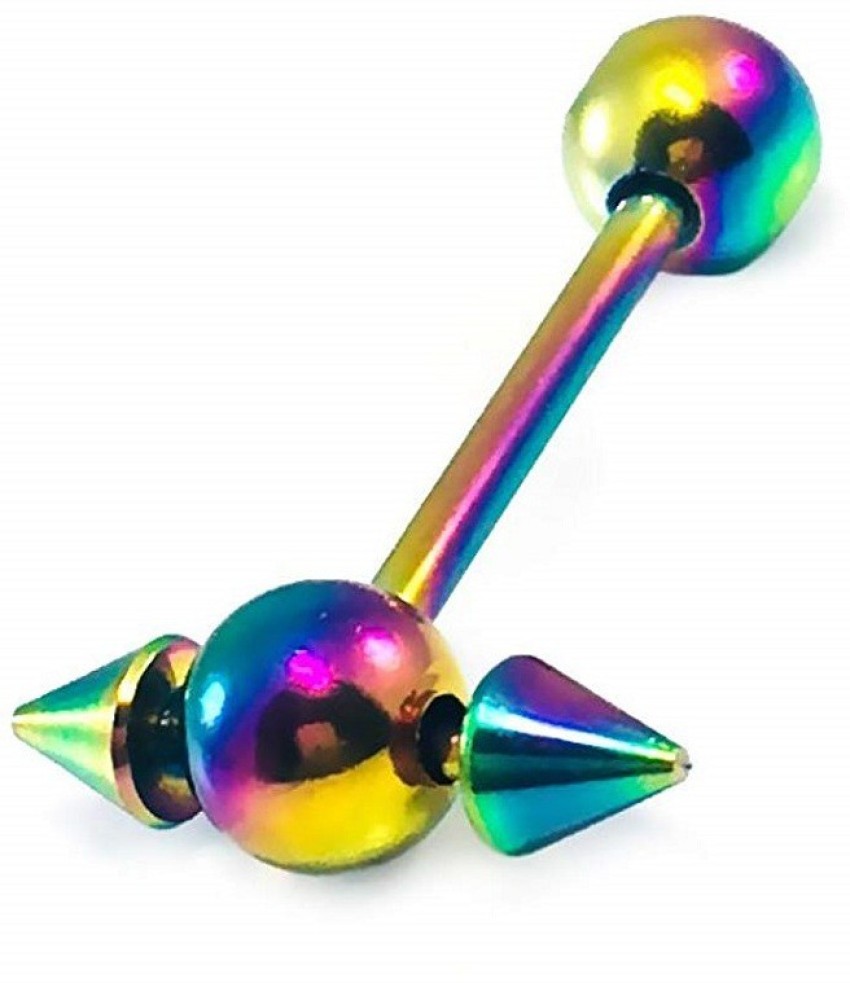 GadgetsDen Double Spike Anodized Multi Color Tongue Barbell Lip