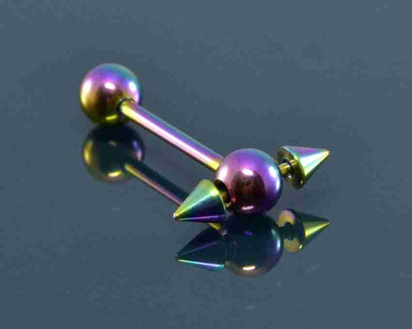 GadgetsDen Double Spike Anodized Multi Color Tongue Barbell Lip