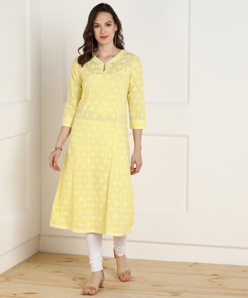 Fabindia Women Printed A line Kurta Buy Fabindia Women Printed A