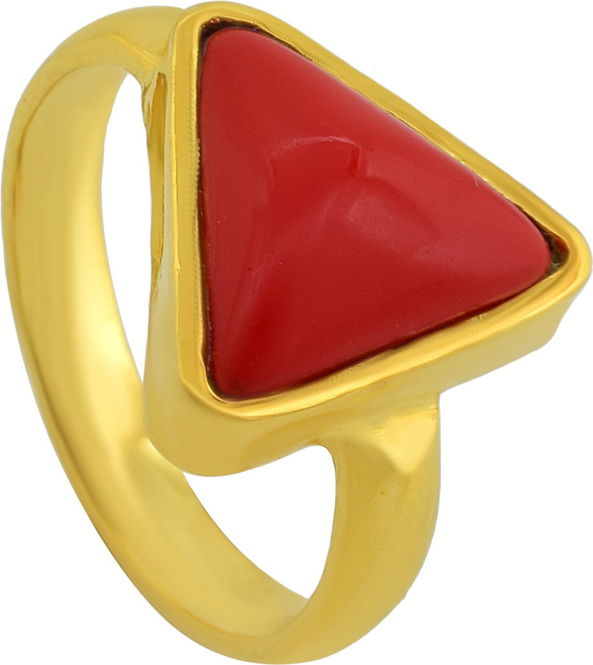MissMister Gold Plated Triangle Tikona Shaped Red Coral